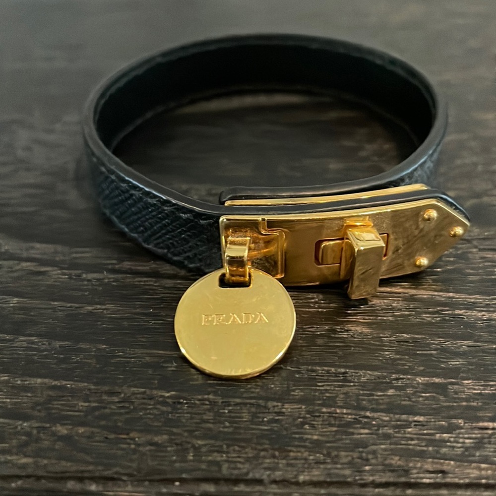 Prada black and gold leather bracket NWOT
